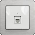 Sedna telephone socket (white insert, brushed aluminium frame)